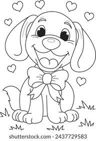 Dibujo para colorear contorno de dibujos animados sonriendo lindo perro pequeño. Ilustración vectorial colorida, libro para colorear de verano para niños.