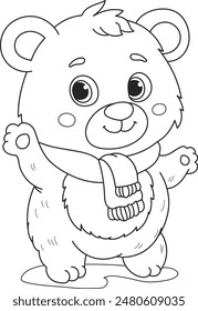 Coloring page outline of the cartoon smiling cute bear. Colorful vector illustration, summer coloring book for kids.