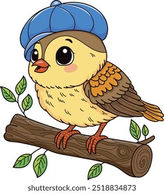 Coloring page outline of the cartoon smiling cute bird sparrow. Colorful vector illustration, summer coloring book for kids.