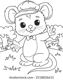 Coloring page outline of the cartoon smiling cute mouse. Colorful vector illustration, summer coloring book for kids.