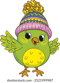 Coloring page outline of cartoon smiling cute little bird. Colorful vector illustration, winters coloring book for kids.