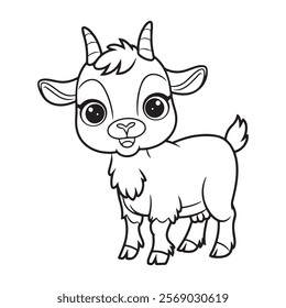 Coloring page outline of the cartoon smiling cute little goat