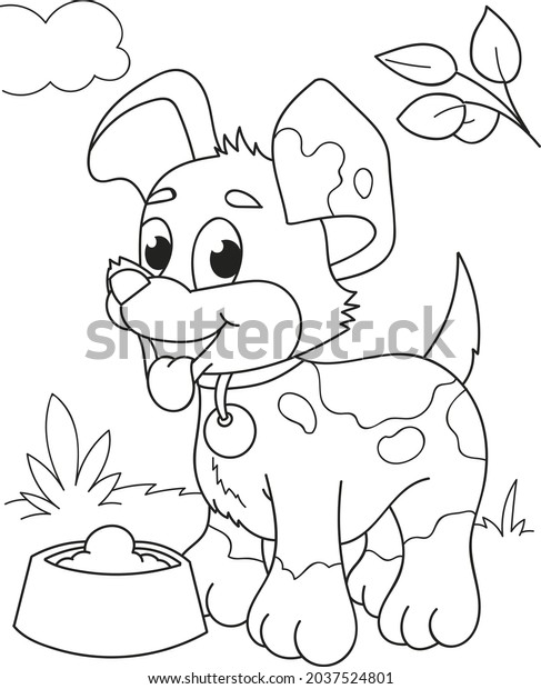 Coloring\
page outline of cartoon smiling cute little dog. Colorful vector\
illustration, summers coloring book for\
kids.