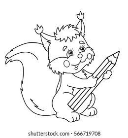  Coloring Page Outline Of cartoon squirrel with pencil. Coloring book for kids