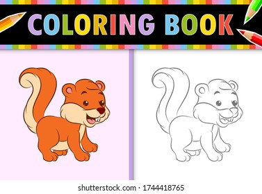 Coloring page outline of cartoon squirrell. Colorful vector illustration, coloring book for kids.