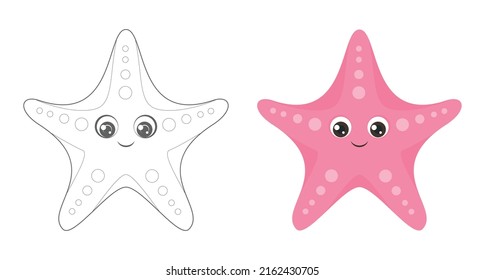 Coloring page outline of cartoon starfish. Coloring book for children. Funny vector ocean animals, fish. Simple flat  illustration. 