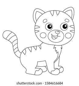 Coloring Page Outline of cartoon striped cat. Pets. Coloring book for kids.