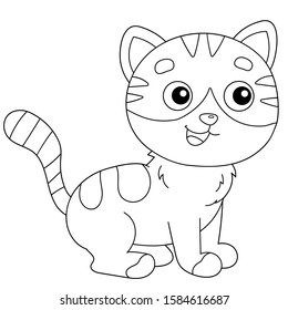 Coloring Page Outline of cartoon striped cat. Pets. Coloring book for kids.