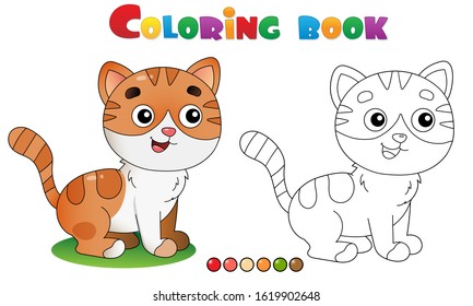 Coloring Page Outline of cartoon striped cat. Pets. Coloring book for kids.