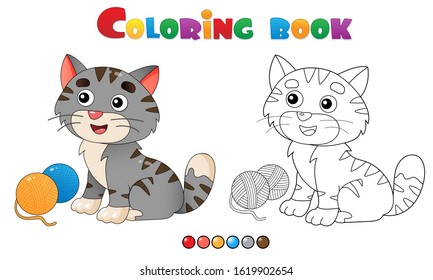 Coloring Page Outline of cartoon striped cat. Pets. Coloring book for kids.