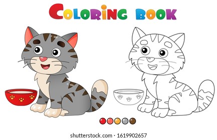 Coloring Page Outline of cartoon striped cat. Pets. Coloring book for kids.