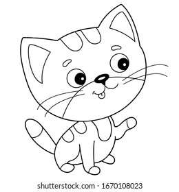 Coloring Page Outline of cartoon striped cat. Pets. Coloring book for kids.