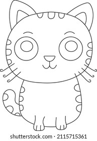 Coloring Page Outline of cartoon striped cat. Pets. book for kids.cat coloring page for kids.Black and white illustration for coloring book.Coloring Page Outline of cartoon cat. Pets 