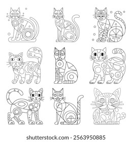 Coloring Page Outline of cartoon striped cat. Pets. Coloring book for kids.
