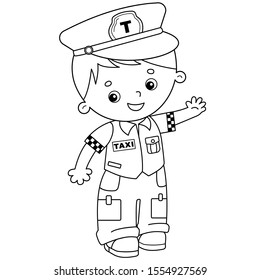 Coloring Page Outline Of cartoon taxi driver. Profession. Coloring book for kids.