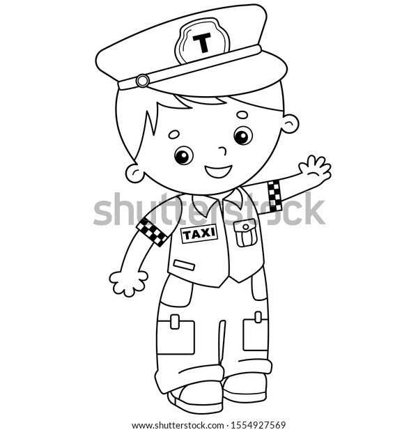Coloring Page Outline Of cartoon taxi driver.\
Profession. Coloring book for\
kids.