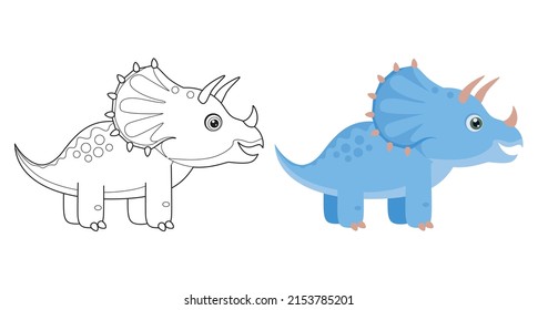 Coloring page outline of cartoon triceratops . Funny vector dinosaur. Simple flat illustration. Coloring book for children.