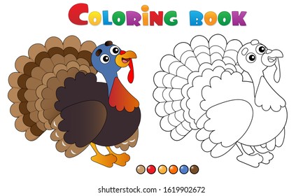 Coloring Page Outline of cartoon turkey. Farm animals. Coloring book for kids.