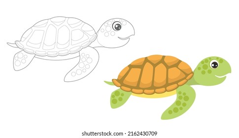 Coloring Page Outline Cartoon Turtle Coloring Stock Vector (Royalty ...