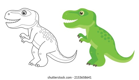 Coloring page outline of cartoon tyrannosaurus rex. Funny vector dinosaur. T-rex. Simple flat illustration. Coloring book for children.