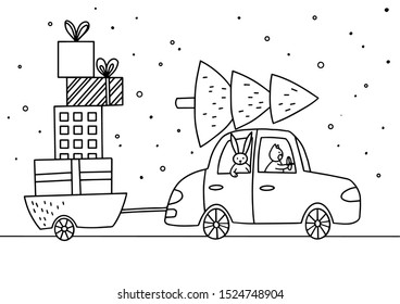 Coloring page outline of cartoon. Vector illustration, winter christmas coloring book for kids.