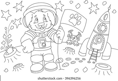 Coloring page outline of cartoon. Vector illustration, coloring book for kids. Doodle page. Children background. Monster outline.  Astronaut Coloring book page. Animals cartoon. 
