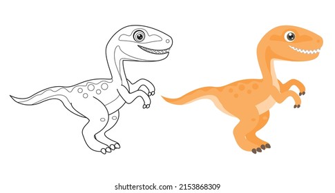 Coloring page outline of cartoon Velociraptor. Funny vector dinosaur. Simple flat illustration. Coloring book for children.