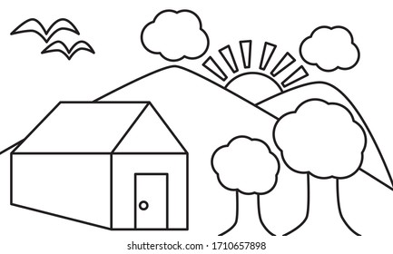 Coloring Page Outline Cartoon Village Vector Stock Vector (Royalty Free ...