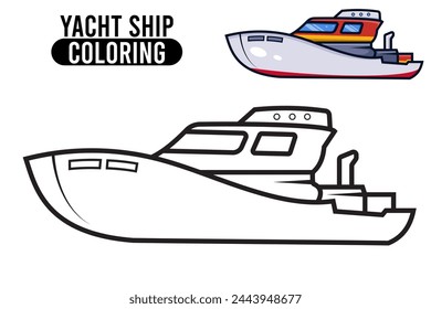 Coloring Page Outline Of cartoon yacht ship. Professional transport. Coloring Book for kids. outline vector illustration isolated on white