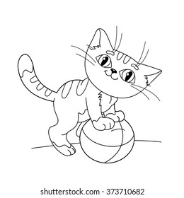 Coloring Page Outline Cartoonkitten Playing Ball Stock Vector (Royalty ...