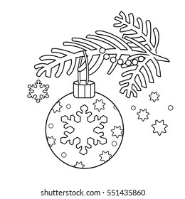 Coloring Page Outline Of Christmas decoration. Christmas tree branch. New year. Coloring book for kids