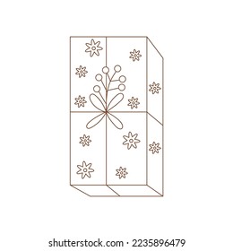 Coloring page outline of Christmas gift. Outlined present surprise with ribbon bow. Coloring vector book antistress for adult and kids. 