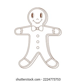 Coloring page outline of Christmas gingerbread man. Outlined sweet traditional cookie. Coloring vector book antistress for adult and kids.   