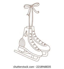 Coloring page outline of Christmas ice skates. Outlined roller skate. Coloring vector book antistress for adult and kids. 