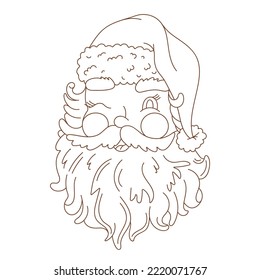 Esquema de página de color del retro de Navidad Santa Claus. Santa. Colorante antiestrés vectorial para adultos y niños.