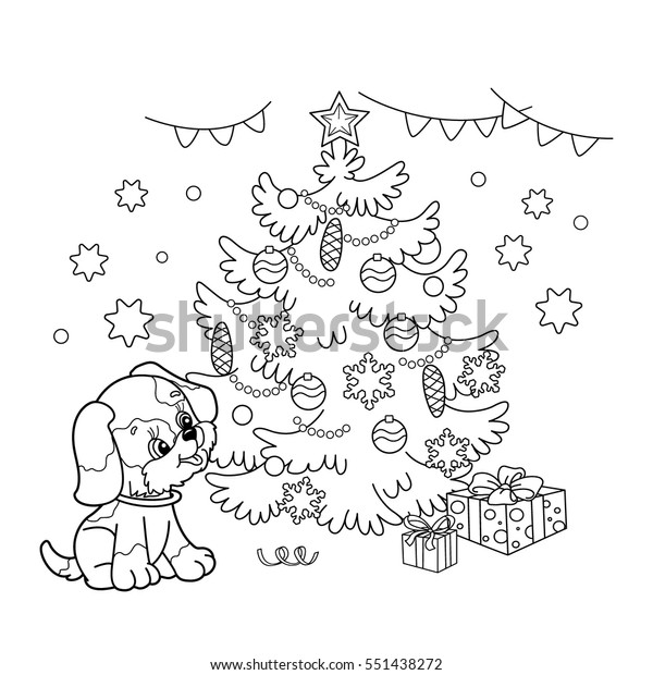 coloring page outline christmas tree ornaments stock vector