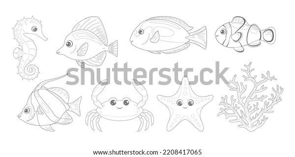 Coloring Page Outline Coral Reef Fish Stock Vector (Royalty Free ...