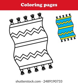 Coloring page outline of a cute beach mat for sunbathing during the summertime. Coloring worksheet for kids. Vector black and white coloring page. Vector file.