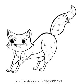 Coloring page outline of cute cartoon fox. Vector image isolated on white background. Coloring book of forest wild animals for kids.
