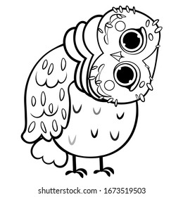 Coloring page outline of cute cartoon owl. Vector image isolated on white background. Coloring book of forest wild animals and birds for kids.