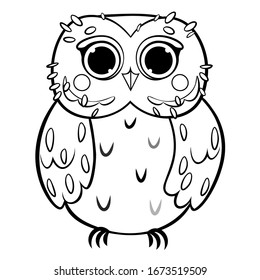 Coloring page outline of cute cartoon owl. Vector image isolated on white background. Coloring book of forest wild animals and birds for kids.