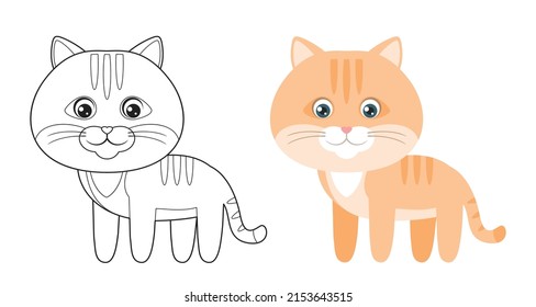 Coloring page outline of cute cat. Handsome cartoon kitten. Coloring book for children.