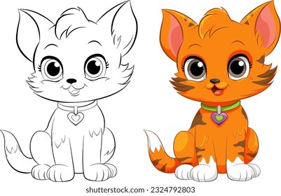 Coloring Page Outline of Cute Cat illustration
