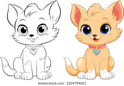 Coloring Page Outline of Cute Cat illustration