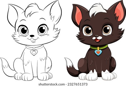 Coloring Page Outline of Cute Cat illustration