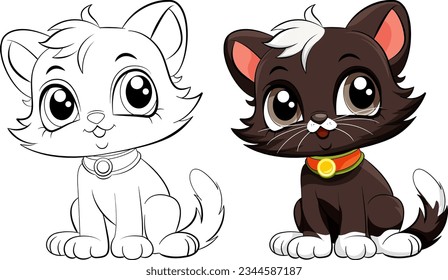 Esquema de página de color de la ilustración de un gato mate