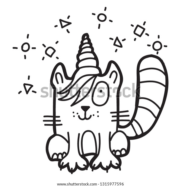 Coloring Page Outline Cute Cat Unicorn Stock Vector Royalty Free 1315977596