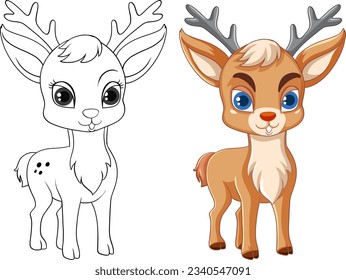 Coloring Page Outline of Cute Deer illustration