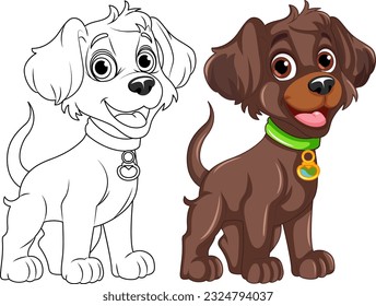Coloring page outline of cute dog  illustration