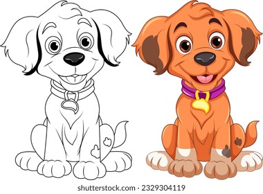 Coloring page outline of cute dog  illustration